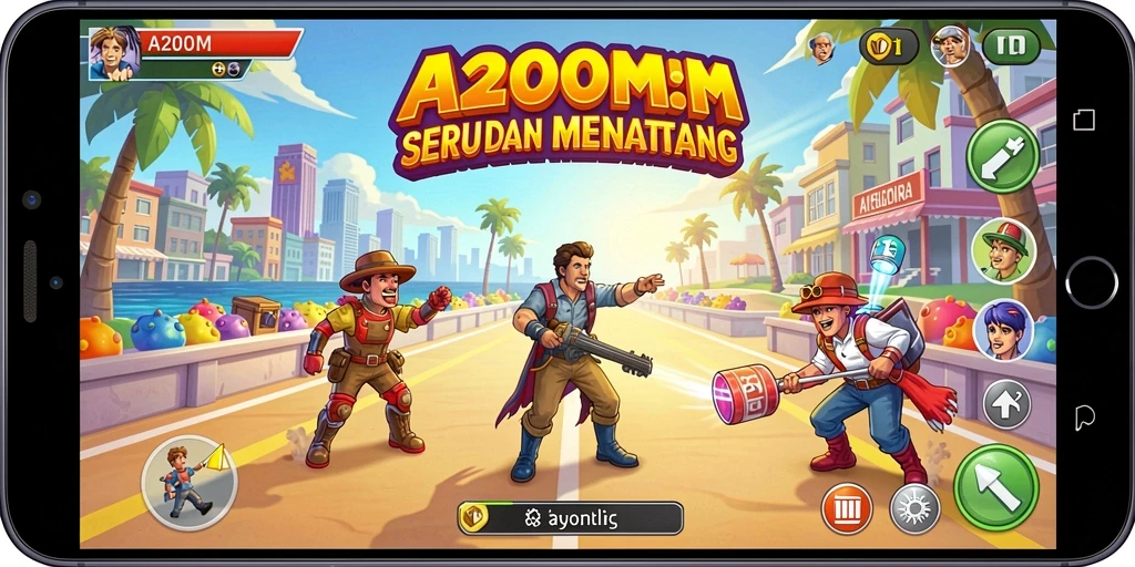 Screenshot utama A200M menampilkan aksi gameplay arcade yang mendebarkan.