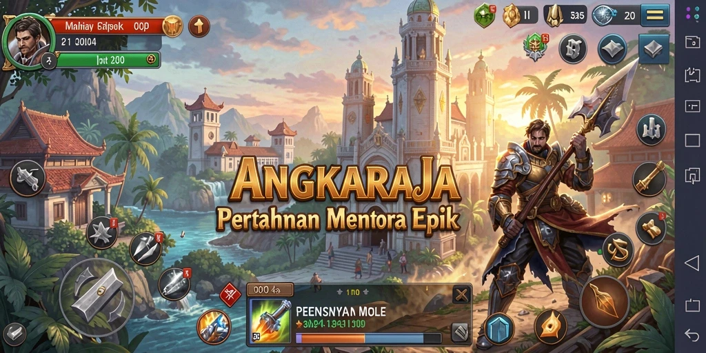 Tampilan gameplay ANGKARAJA yang mendebarkan dalam Tower Defense.