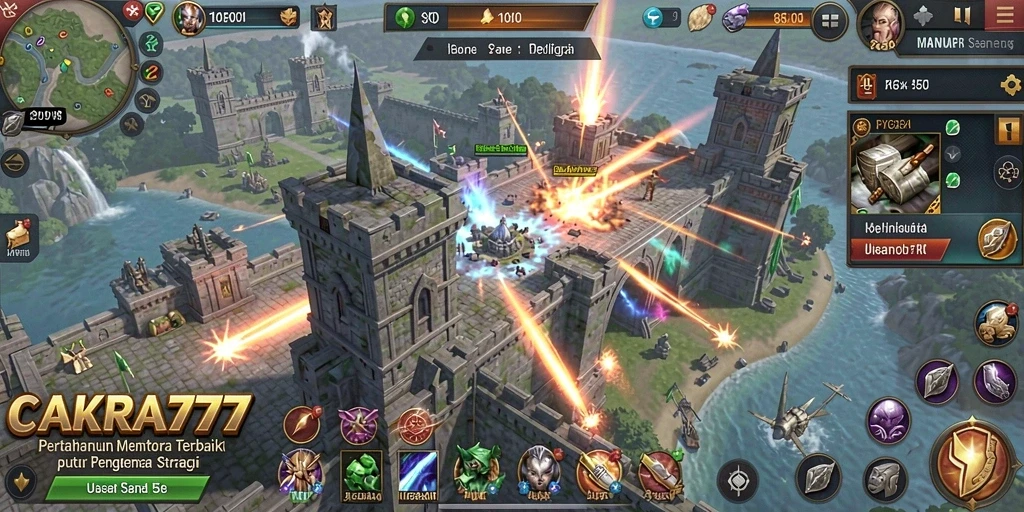 Screenshot menunjukkan aksi intens dalam game Tower Defense CAKRA777.