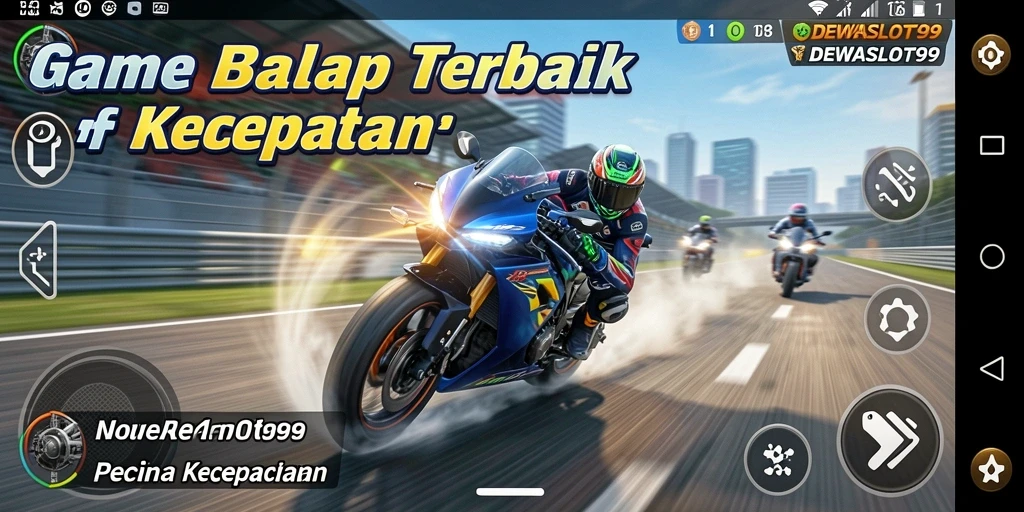 Screenshot gameplay DEWASLOT99 menampilkan aksi balap motor yang mendebarkan.