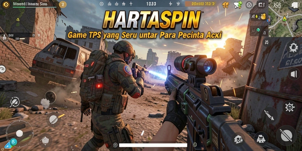 Gameplay HARTASPIN yang seru dengan aksi tembak-tembakan.