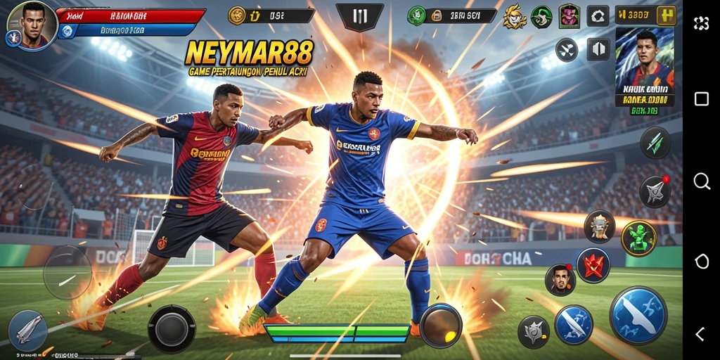 Screenshot gameplay NEYMAR88 yang penuh aksi pertarungan.
