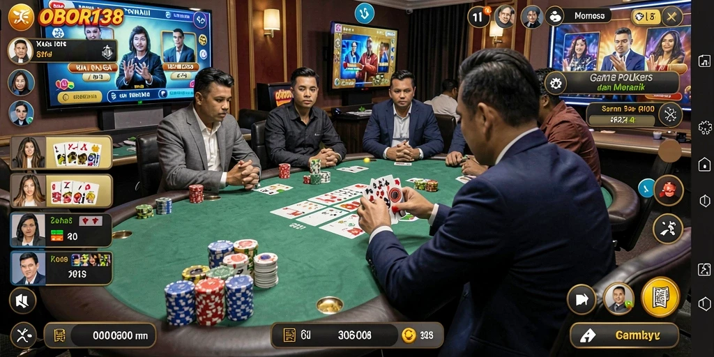 Screenshot gameplay OBOR138 menampilkan suasana Poker yang seru dan interaktif.