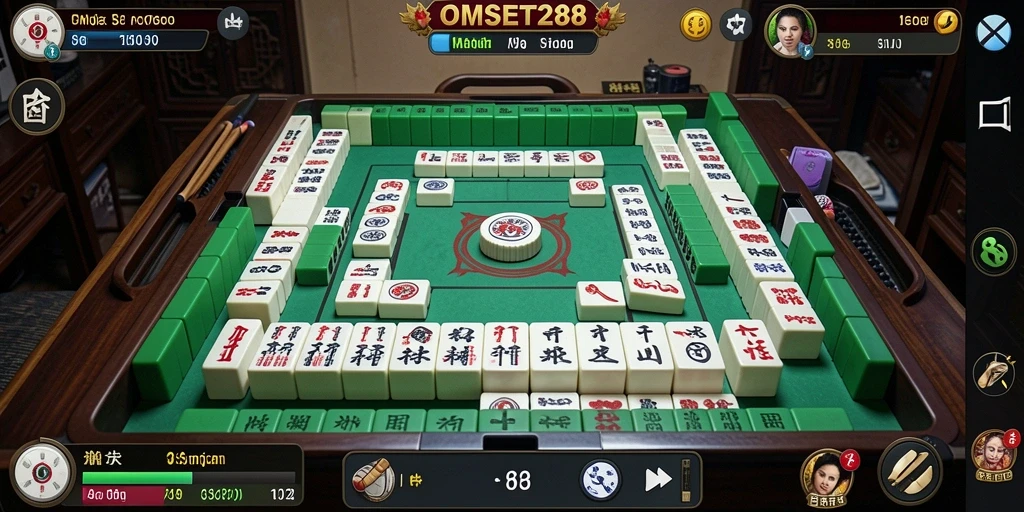 Screenshot OMSET288 menampilkan gameplay Mahjong yang menarik dan penuh warna.