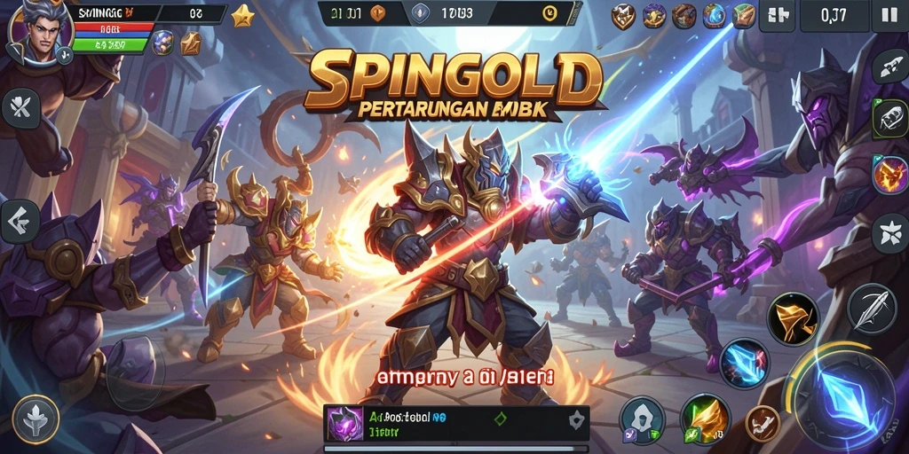 Tampilan aksi seru dari gameplay MOBA SPINGOLD dengan tim yang bertarung.