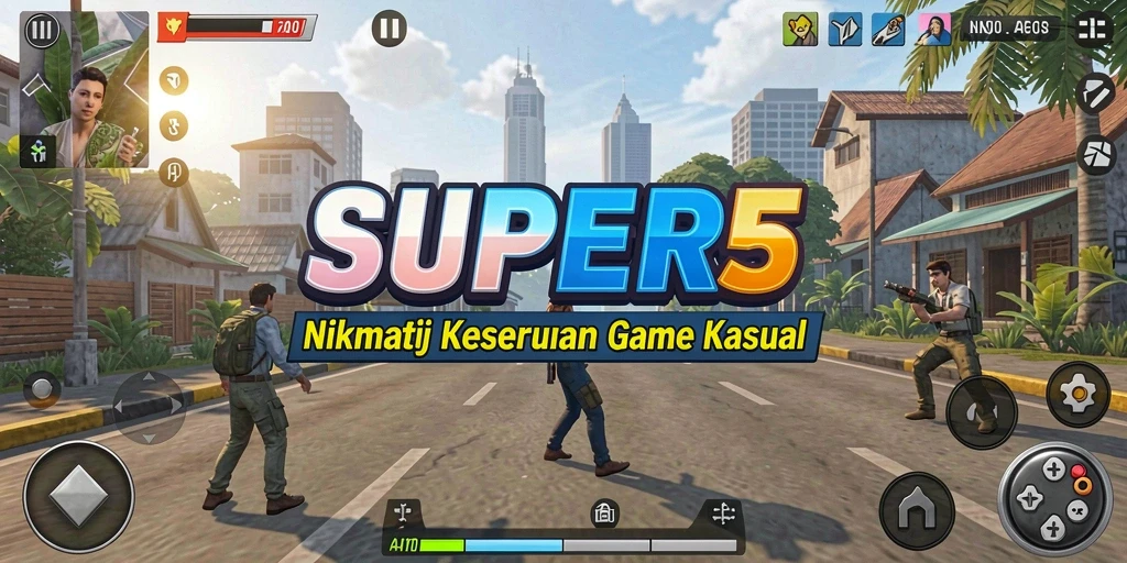 Tampilan gameplay SUPER5 yang menawan dan menarik.