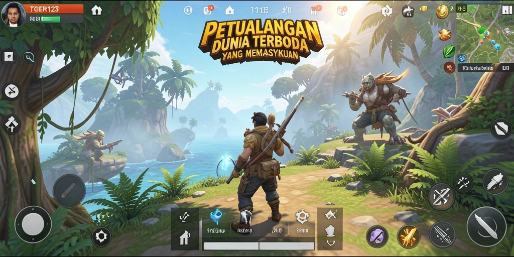 Tangkapan layar gameplay menarik dari TGER123 yang memperlihatkan dunia terbuka.