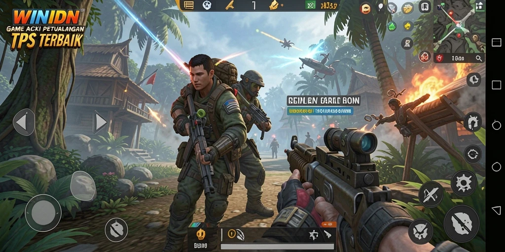 Tampilan gameplay seru dari WINIDN dengan aksi tembak-menembak.