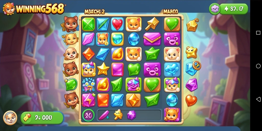 Sebuah tampilan menarik dari gameplay WINNING568 dalam genre Match-3.